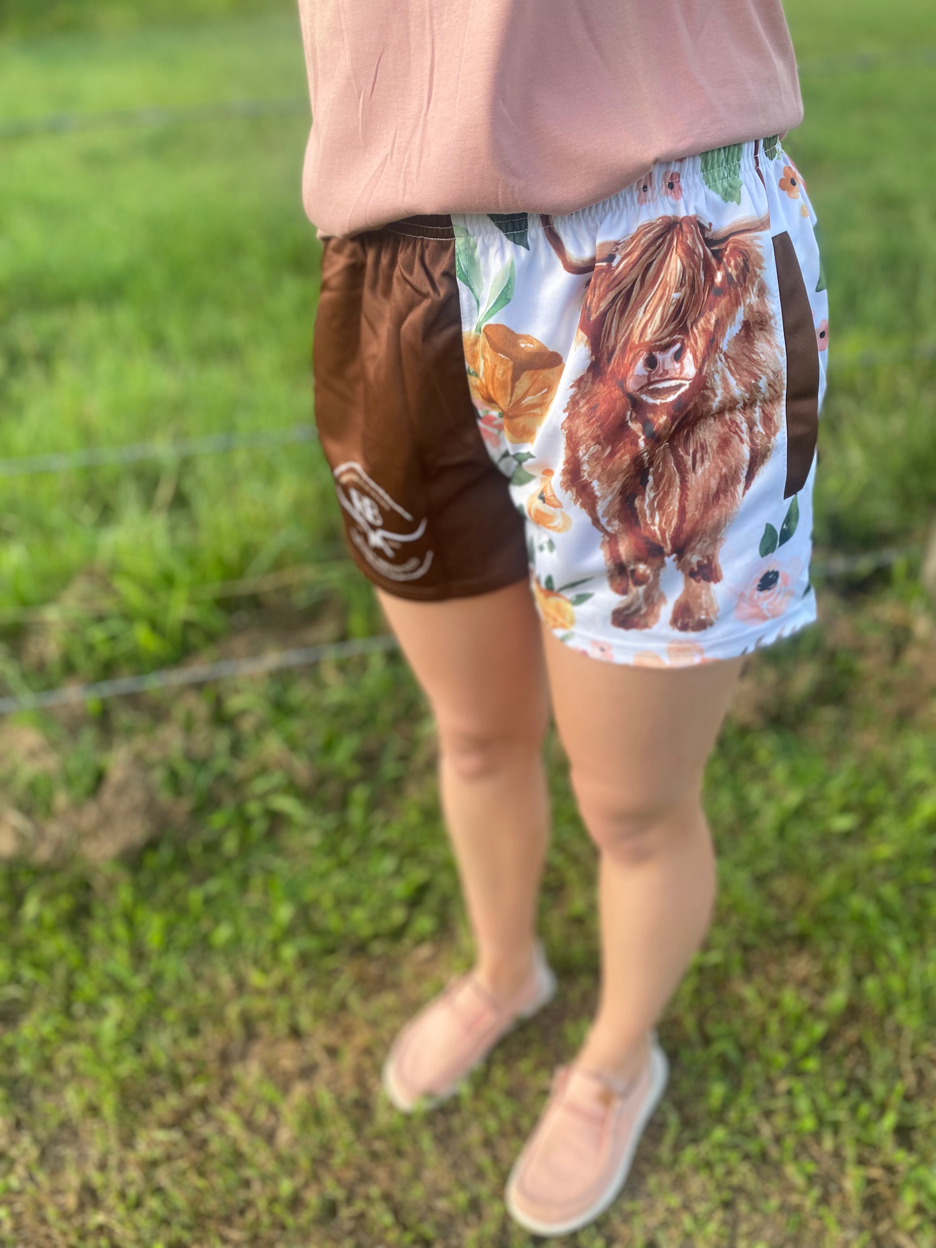Highland Cow Footy Shorts - Women’s